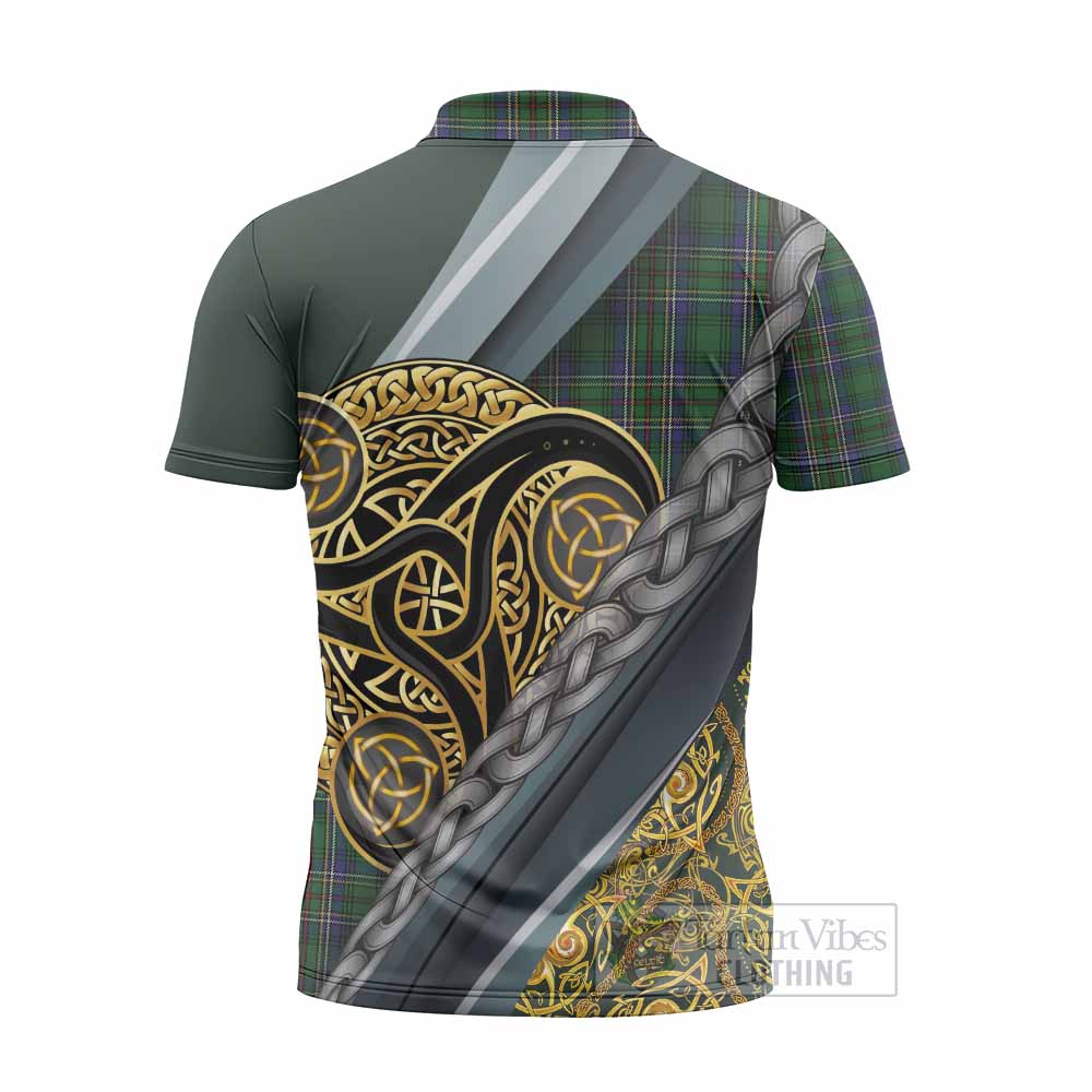Cockburn Tartan Crest Zipper Polo Shirt Scottish Triskele Celtic