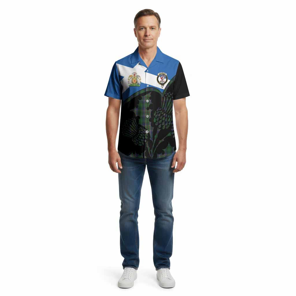 Cockburn Tartan Family Crest Cotton Hawaiian Shirt Scotland Thistle Floral Flag Style