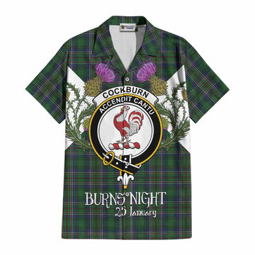 Cockburn Tartan Family Crest Cotton Hawaiian Shirt Scottish Burns Night Thistle Floral