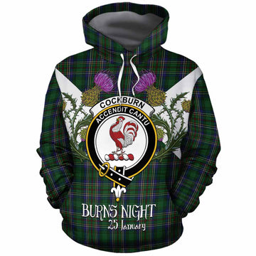 Cockburn Tartan Family Crest Cotton Hoodie Scottish Burns Night Thistle Floral