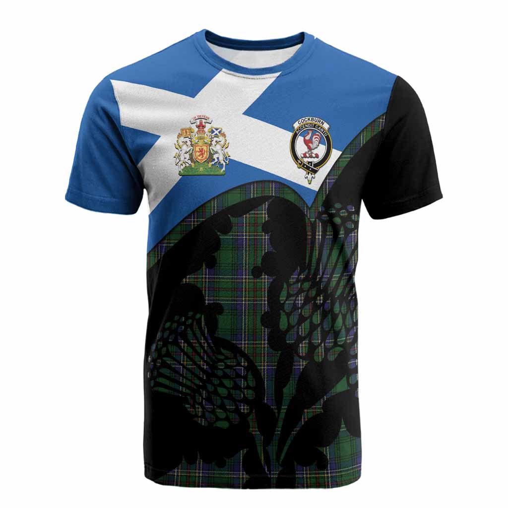 Cockburn Tartan Family Crest Cotton T-shirt Scotland Thistle Floral Flag Style