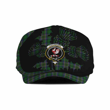 Cockburn Tartan Family Crest Flat Cap, Jeff Cap Scotland Thistle Floral
