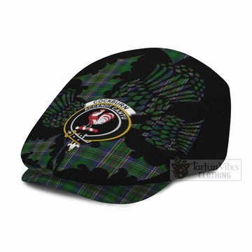 Cockburn Tartan Family Crest Flat Cap, Jeff Cap Scotland Thistle Floral