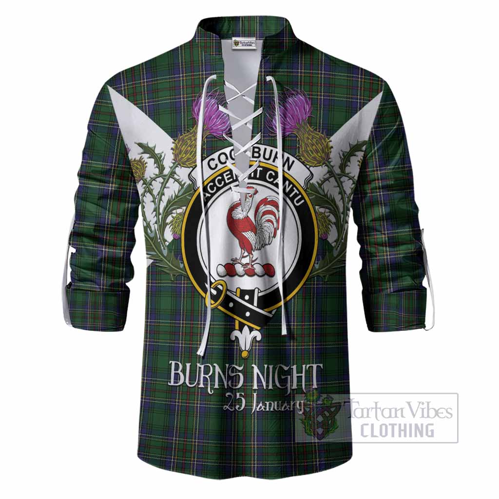 Cockburn Tartan Family Crest Ghillie Shirt Scottish Burns Night Thistle Floral