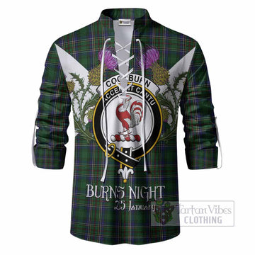 Cockburn Tartan Family Crest Ghillie Shirt Scottish Burns Night Thistle Floral
