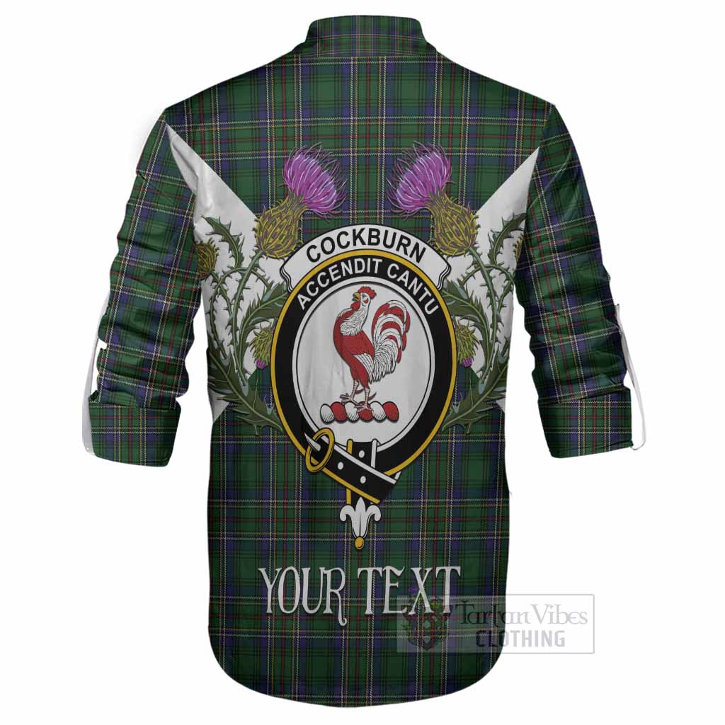 Cockburn Tartan Family Crest Ghillie Shirt Scottish Burns Night Thistle Floral