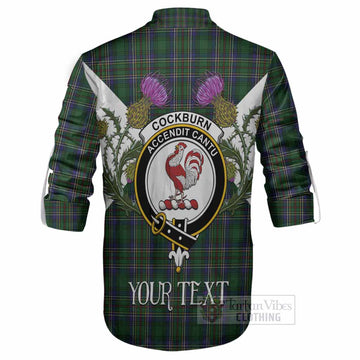 Cockburn Tartan Family Crest Ghillie Shirt Scottish Burns Night Thistle Floral