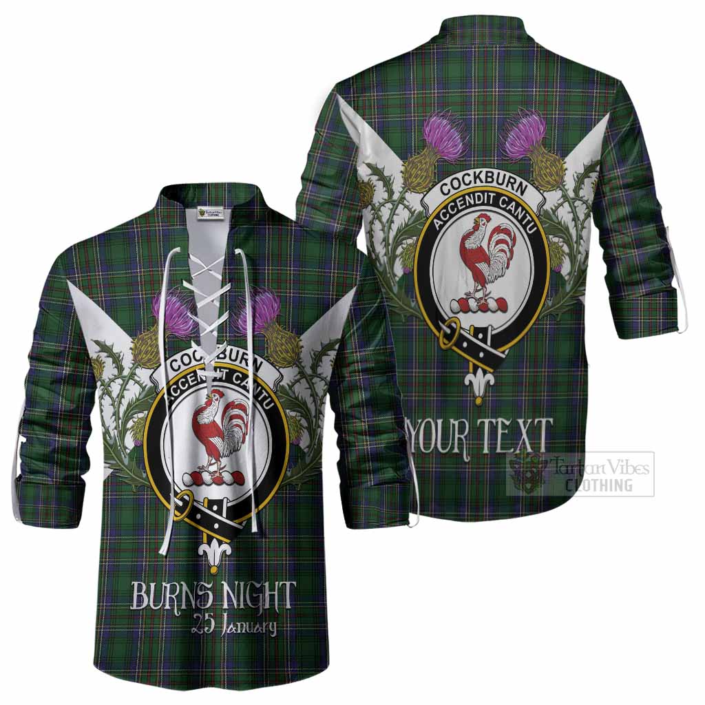 Cockburn Tartan Family Crest Ghillie Shirt Scottish Burns Night Thistle Floral