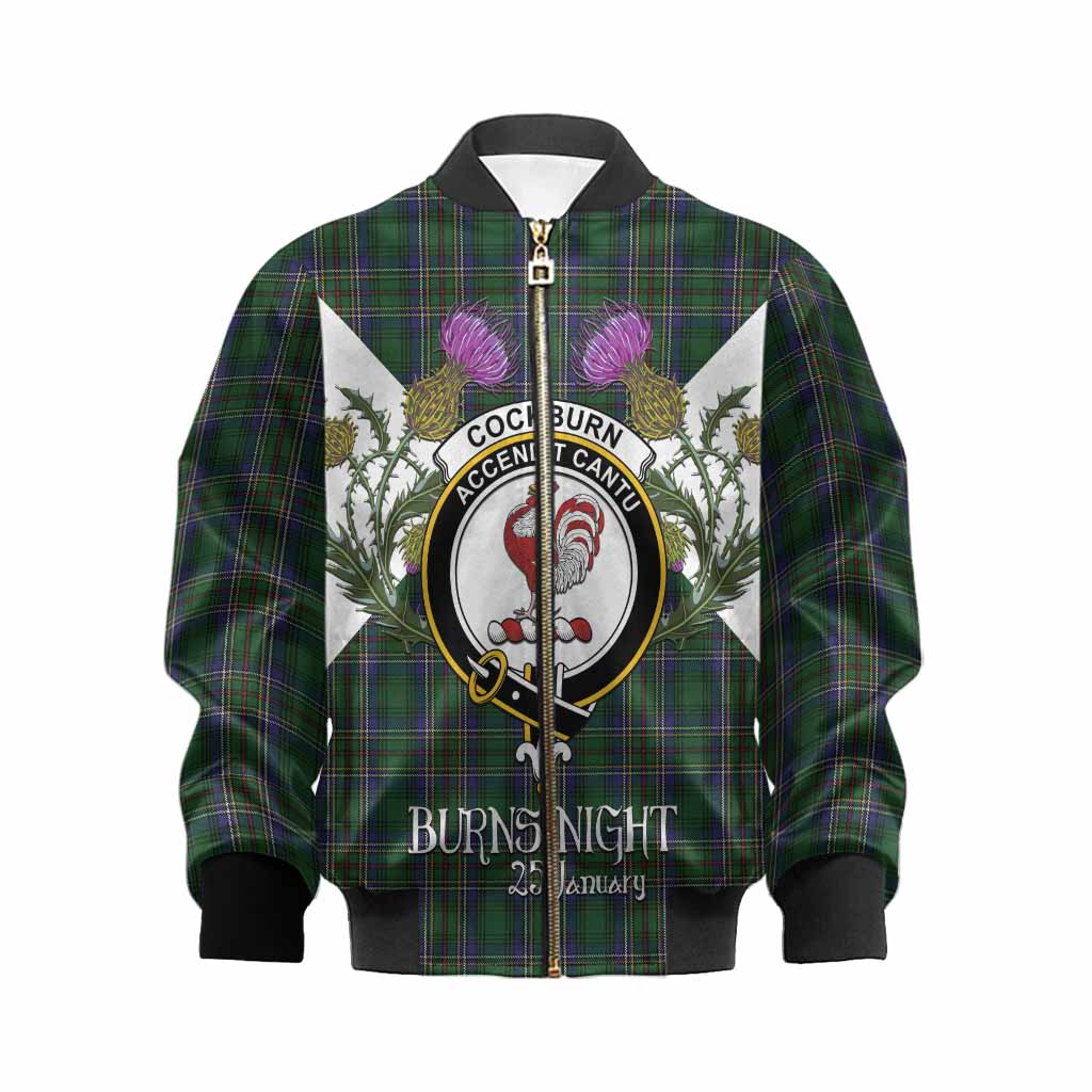 Cockburn Tartan Family Crest Kid Bomber Jacket Scottish Burns Night Thistle Floral