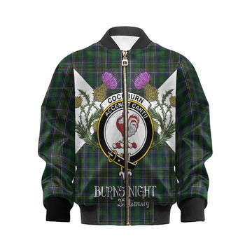Cockburn Tartan Family Crest Kid Bomber Jacket Scottish Burns Night Thistle Floral
