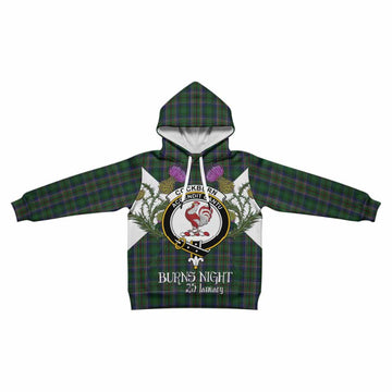 Cockburn Tartan Family Crest Kid Hoodie Scottish Burns Night Thistle Floral