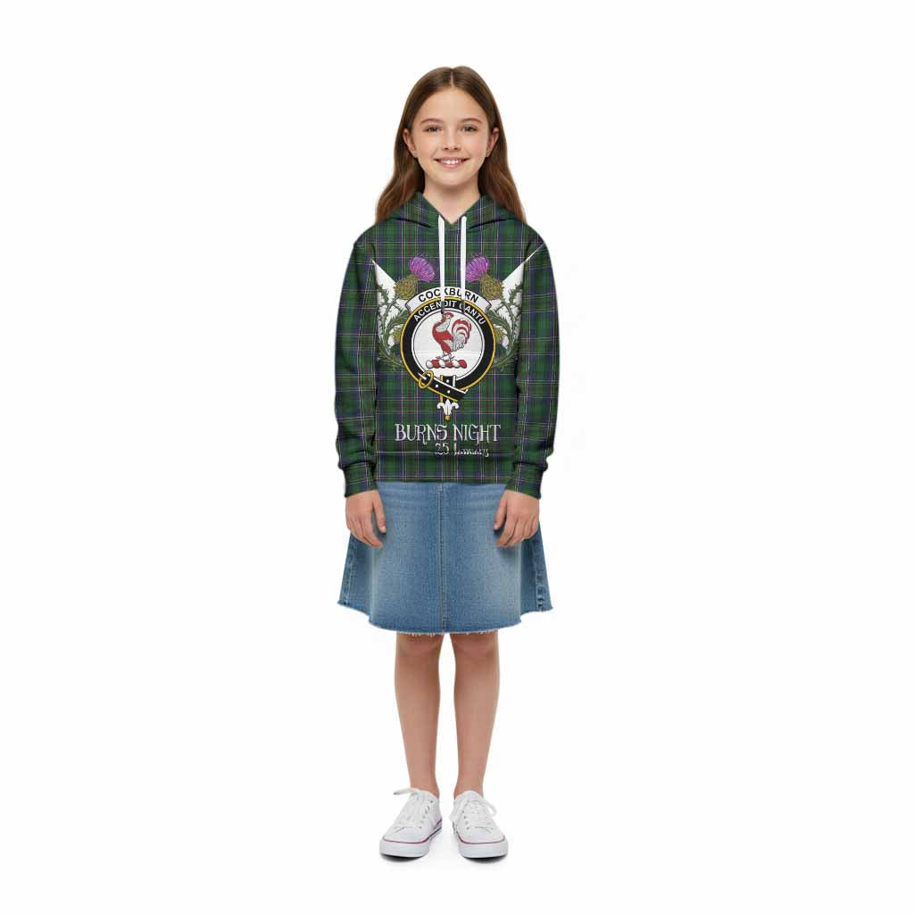 Cockburn Tartan Family Crest Kid Hoodie Scottish Burns Night Thistle Floral