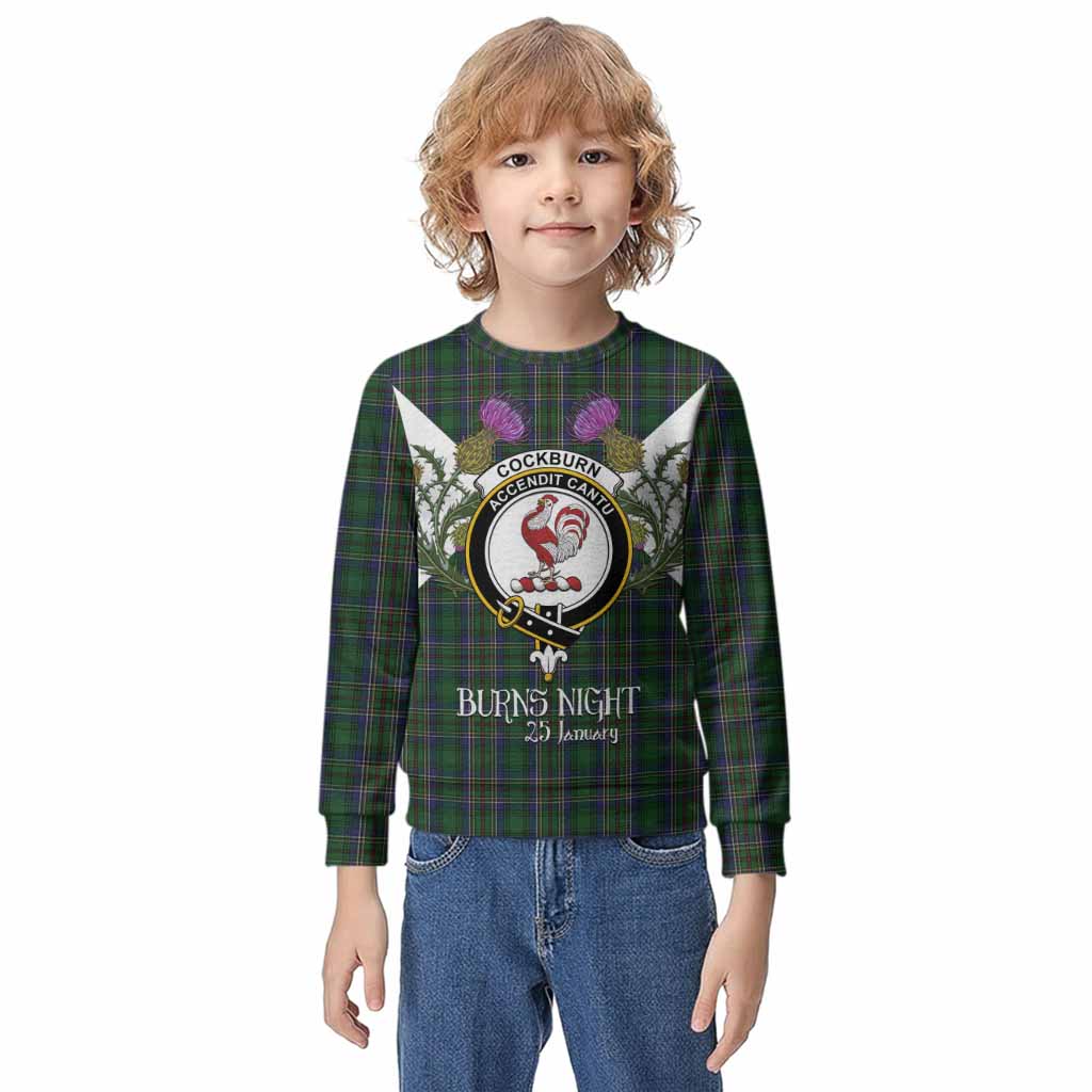 Cockburn Tartan Family Crest Kid Knitted Sweatshirt Scottish Burns Night Thistle Floral