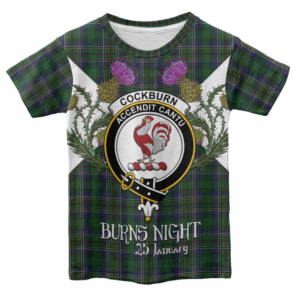 Cockburn Tartan Family Crest Kid T-shirt Scottish Burns Night Thistle Floral