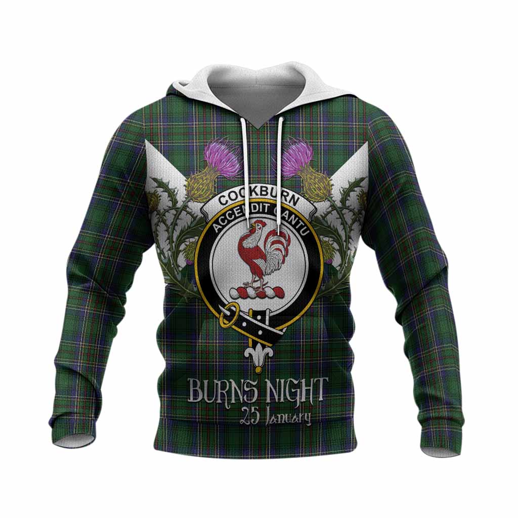 Cockburn Tartan Family Crest Knitted Hoodie Scottish Burns Night Thistle Floral