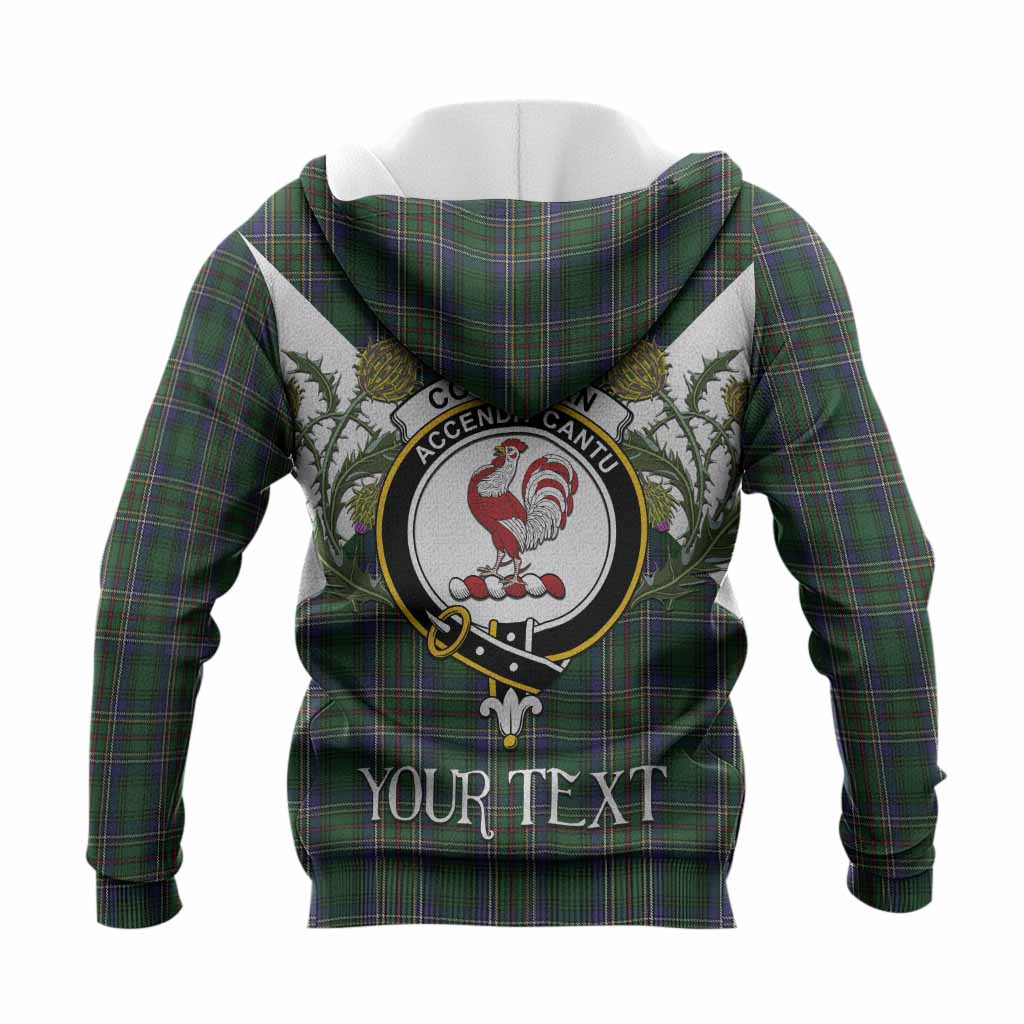Cockburn Tartan Family Crest Knitted Hoodie Scottish Burns Night Thistle Floral