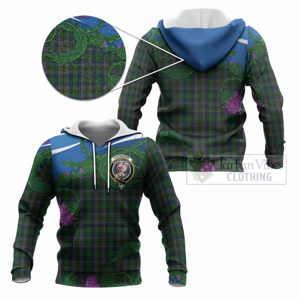 Cockburn Tartan Family Crest Knitted Hoodie Thistle in Minimalism