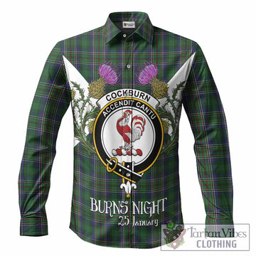 Cockburn Tartan Family Crest Long Sleeve Button Shirts Scottish Burns Night Thistle Floral