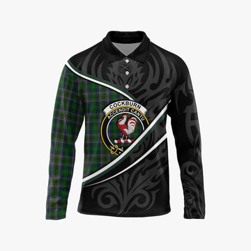 Cockburn Tartan Family Crest Long Sleeve Polo Shirt Celtic Scottish Thistle Floral