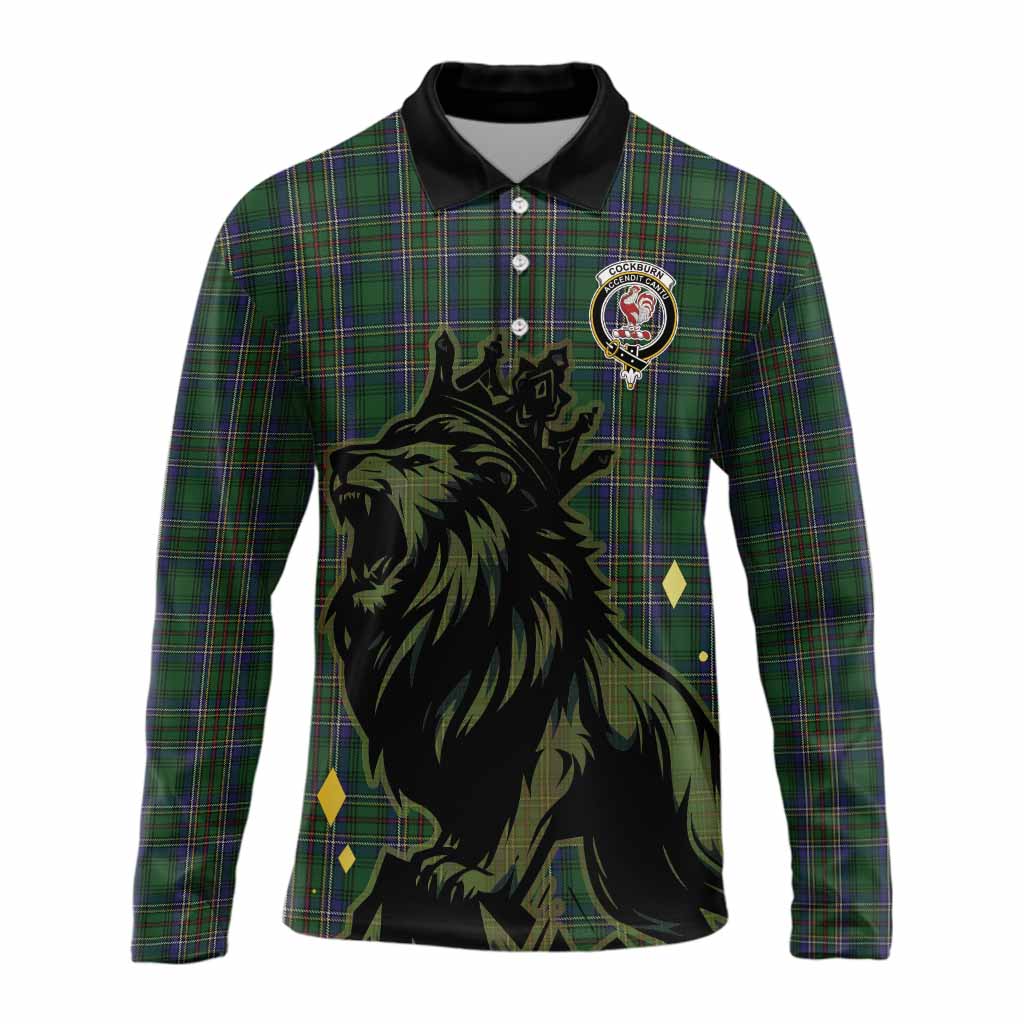 Cockburn Tartan Family Crest Long Sleeve Polo Shirt Crowned Lion Roaring
