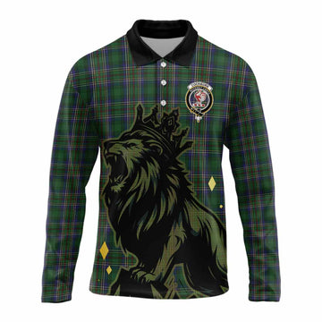 Cockburn Tartan Family Crest Long Sleeve Polo Shirt Crowned Lion Roaring