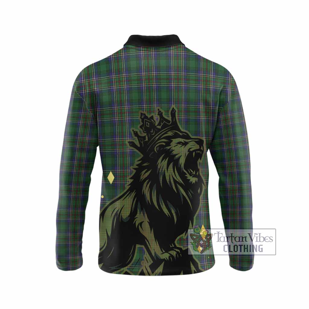 Cockburn Tartan Family Crest Long Sleeve Polo Shirt Crowned Lion Roaring
