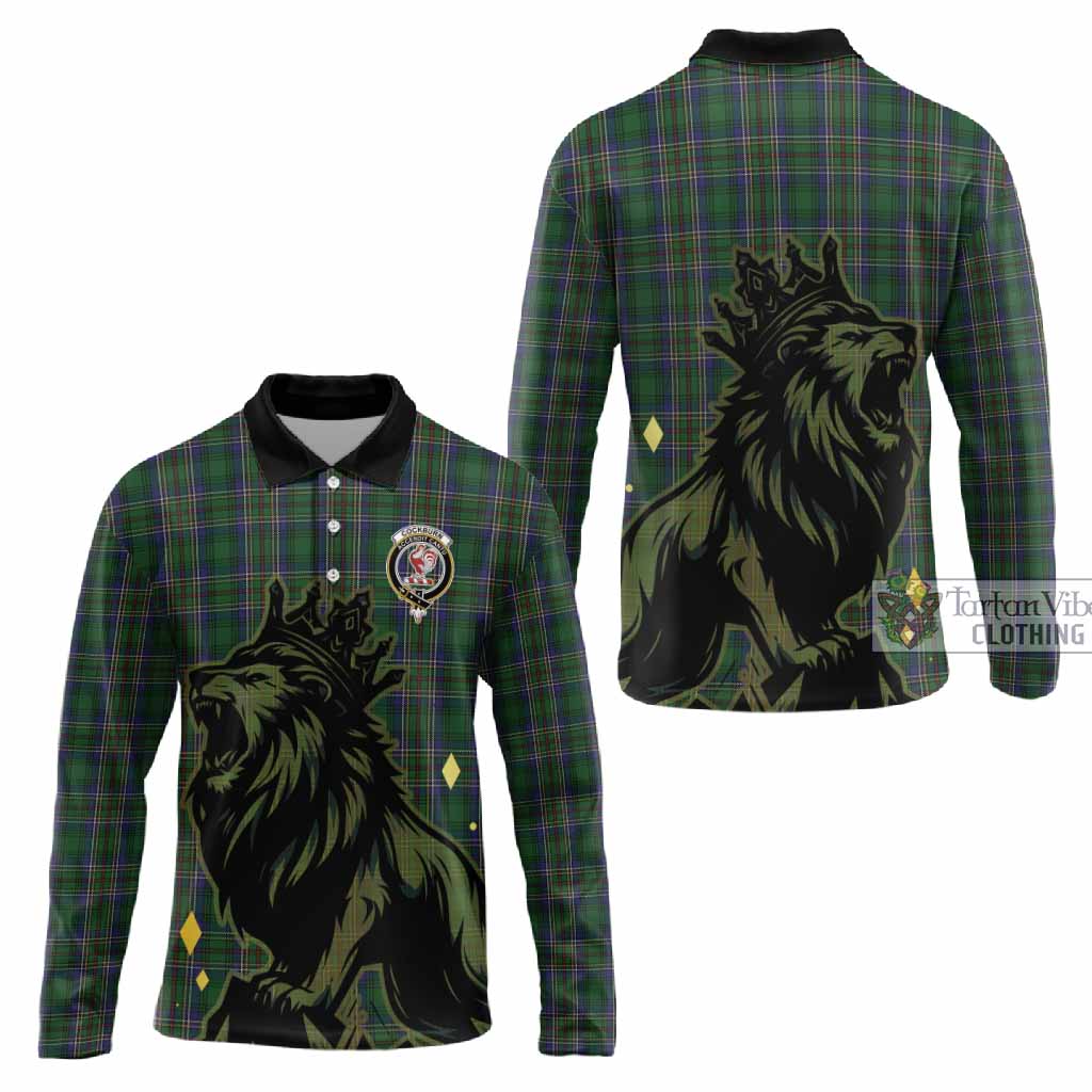 Cockburn Tartan Family Crest Long Sleeve Polo Shirt Crowned Lion Roaring