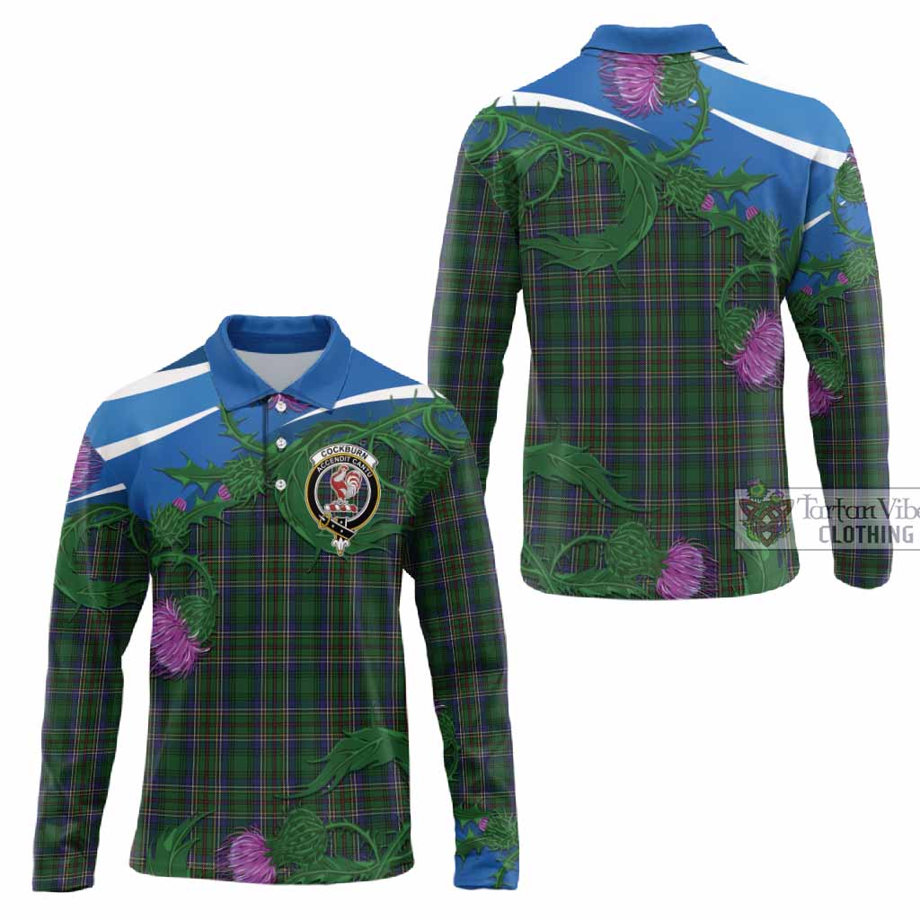 Cockburn Tartan Family Crest Long Sleeve Polo Shirt Thistle in Minimalism