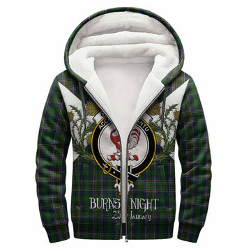 Cockburn Tartan Family Crest Sherpa Hoodie Scottish Burns Night Thistle Floral