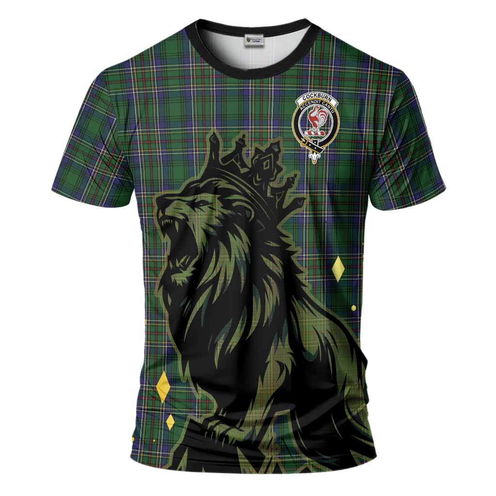 Cockburn Tartan Family Crest T-Shirt Crowned Lion Roaring