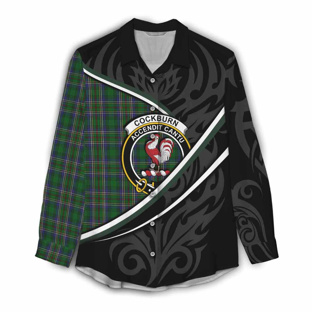 Cockburn Tartan Family Crest Women Casual Shirt Celtic Scottish Thistle Floral - Tartan Vibes Clothing