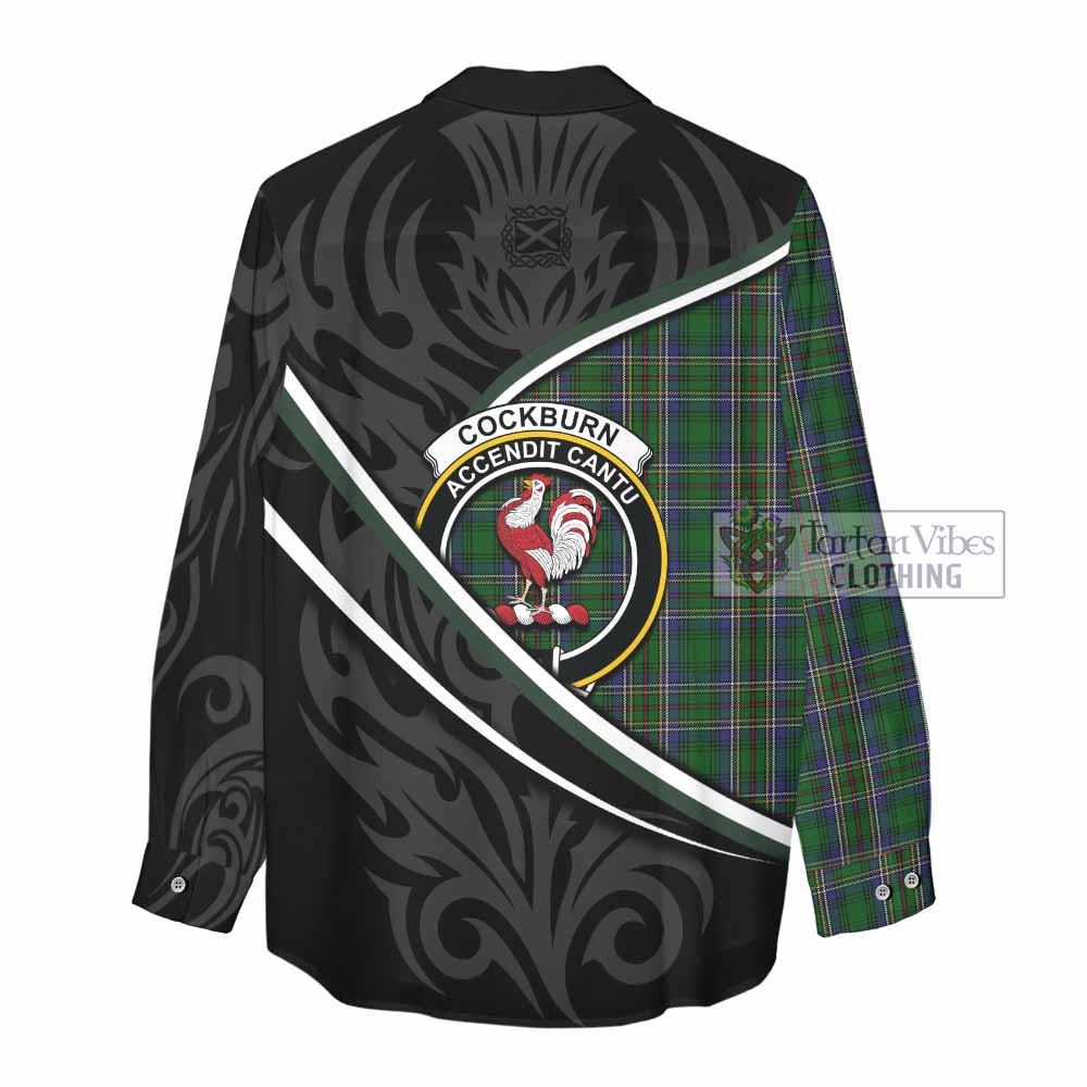 Cockburn Tartan Family Crest Women Casual Shirt Celtic Scottish Thistle Floral - Tartan Vibes Clothing
