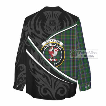 Cockburn Tartan Family Crest Women Casual Shirt Celtic Scottish Thistle Floral - Tartan Vibes Clothing