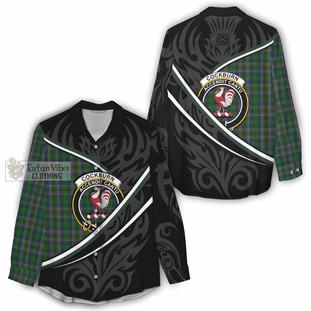 Cockburn Tartan Family Crest Women Casual Shirt Celtic Scottish Thistle Floral - Tartan Vibes Clothing