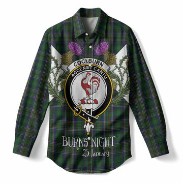 Cockburn Tartan Family Crest Women Casual Shirt Scottish Burns Night Thistle Floral
