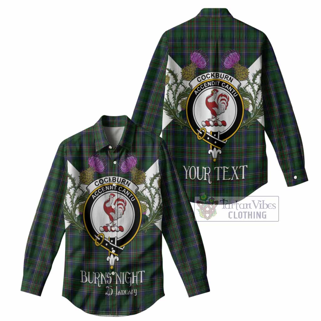 Cockburn Tartan Family Crest Women Casual Shirt Scottish Burns Night Thistle Floral