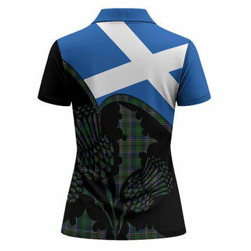 Cockburn Tartan Family Crest Women Polo Shirt Scotland Thistle Floral Flag Style