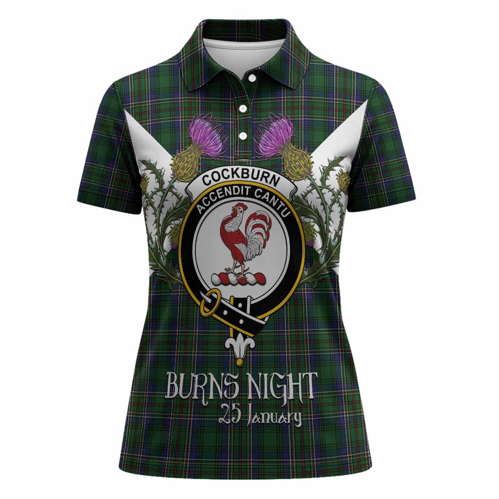 Cockburn Tartan Family Crest Women Polo Shirt Scottish Burns Night Thistle Floral