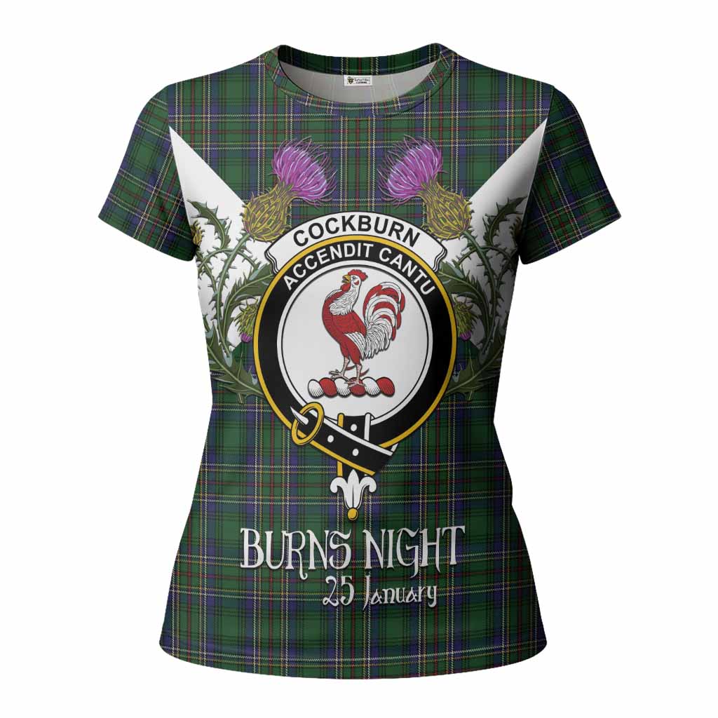 Cockburn Tartan Family Crest Women T shirt Scottish Burns Night Thistle Floral