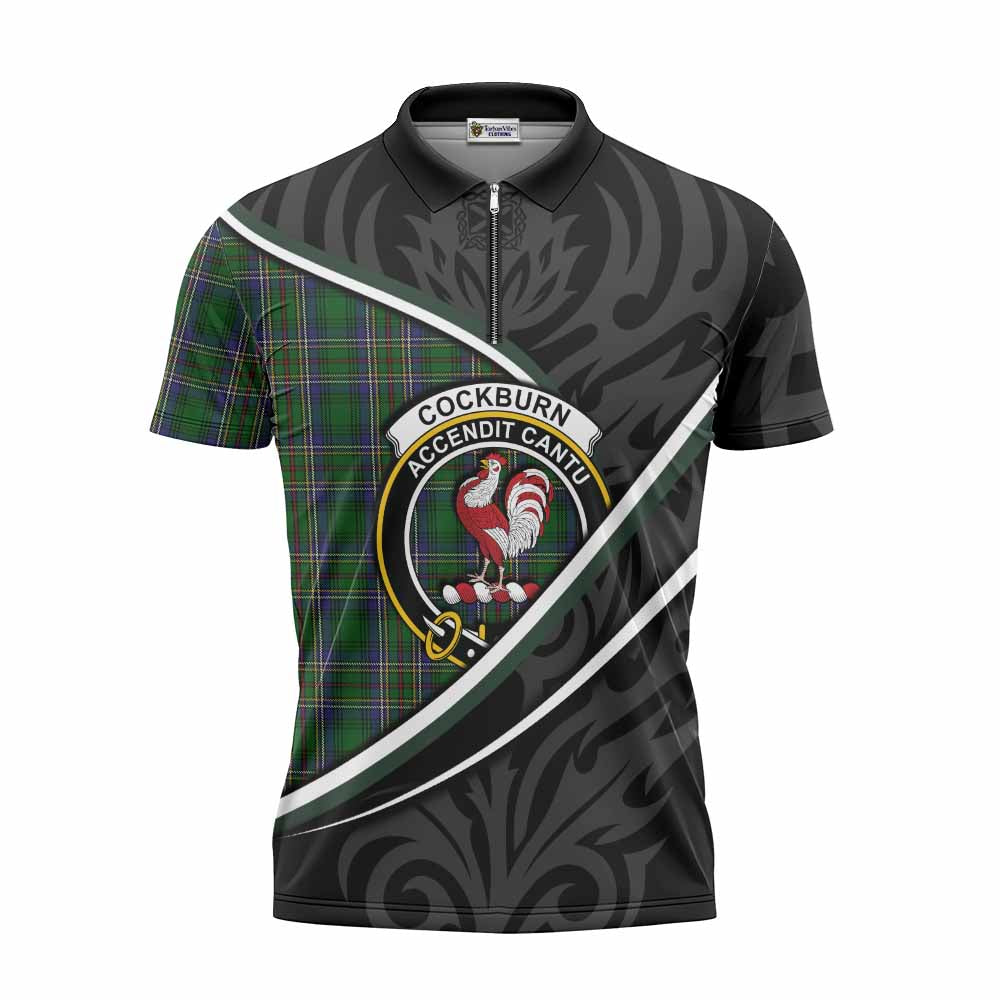 Cockburn Tartan Family Crest Zipper Polo Shirt Celtic Scottish Thistle Floral - Tartan Vibes Clothing