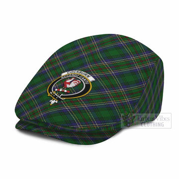 Cockburn Tartan Flat Cap, Jeff Cap Cross Style with Family Crest
