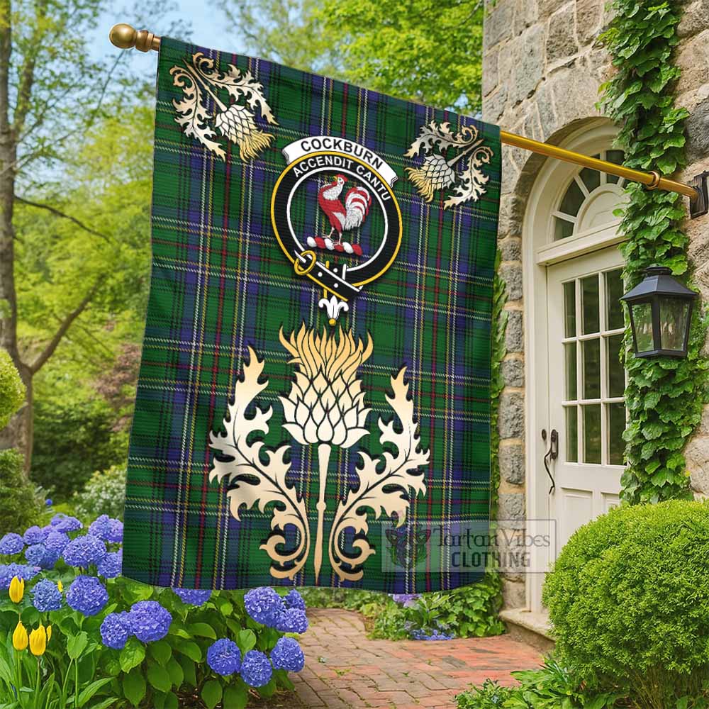 Cockburn Tartan Garden Flag with Golden Regal Scottish Thistle Emblem - Tartan Vibes Clothing