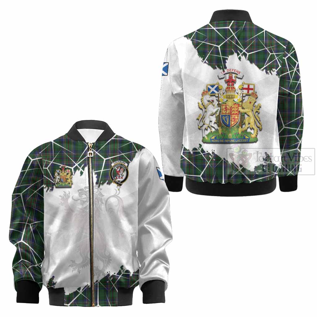 Cockburn Tartan Kid Bomber Jacket with Family Crest and Lion Rampant Grunge Style