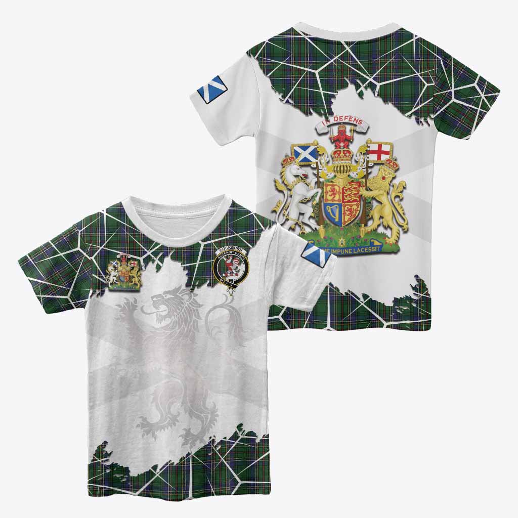 Cockburn Tartan Kid T-shirt with Family Crest and Lion Rampant Grunge Style