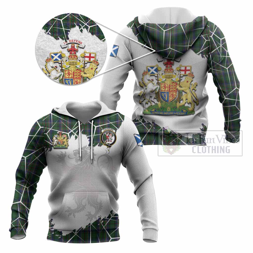 Cockburn Tartan Knitted Hoodie with Family Crest and Lion Rampant Grunge Style