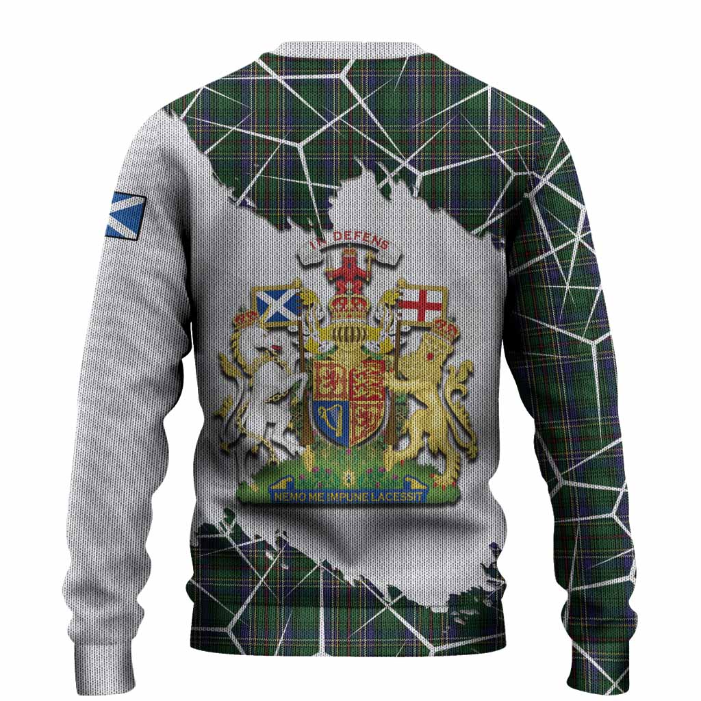 Cockburn Tartan Knitted Sweater with Family Crest and Lion Rampant Grunge Style