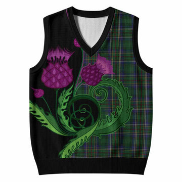 Cockburn Tartan Knitted V-Neck Vest Traditional Scottish Thistle