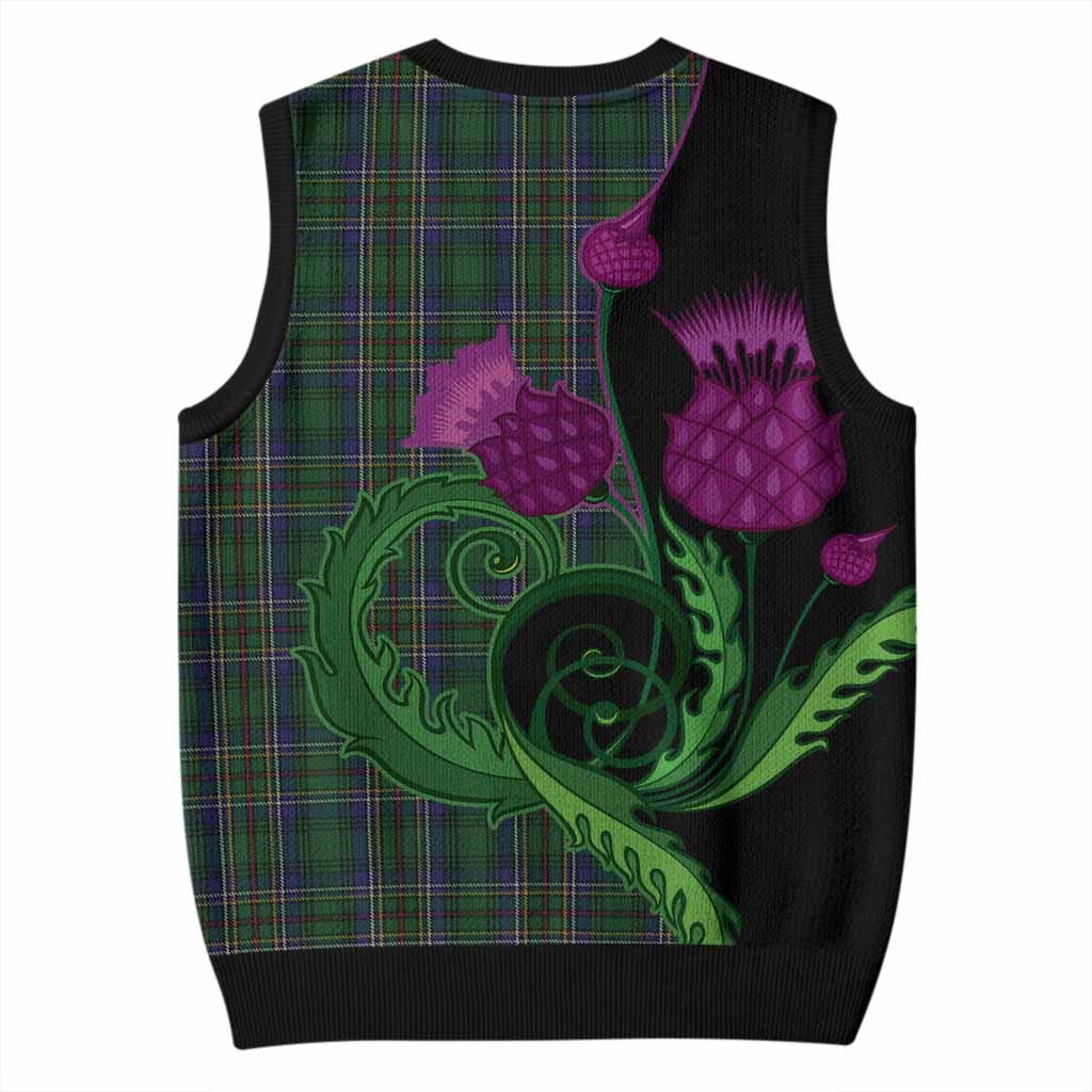 Cockburn Tartan Knitted V-Neck Vest Traditional Scottish Thistle