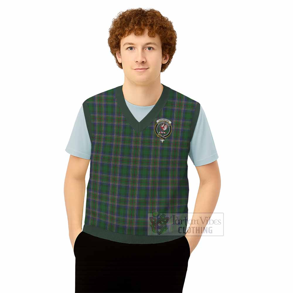 Cockburn Tartan Knitted V-Neck Vest with Family Crest - Tartan Vibes Clothing