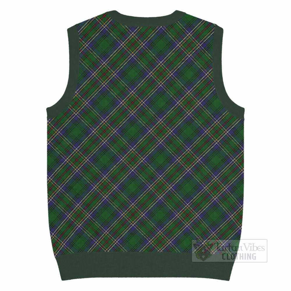 Cockburn Tartan Knitted V-Neck Vest with Family Crest Cross Style